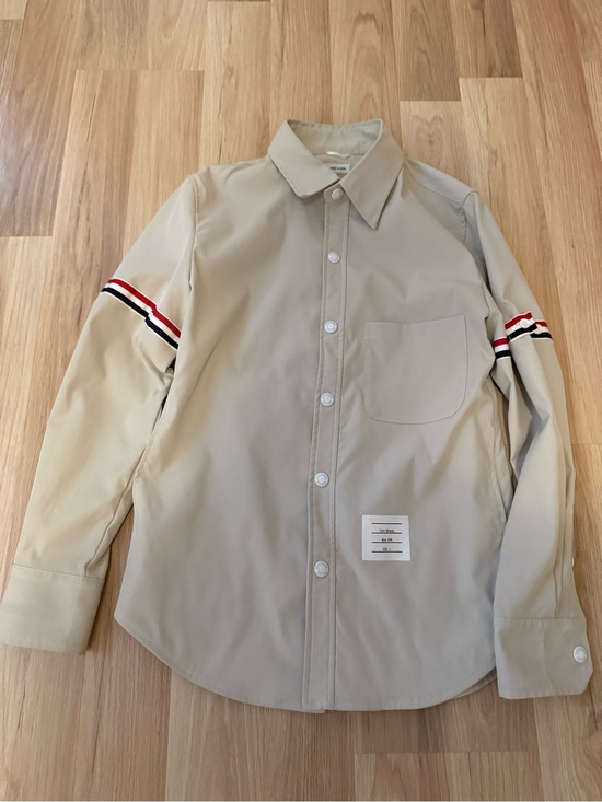 Thom browne Other - Thom Browne Beige Button-Down Shirt with Signature Tricolor Sleeve Stripes